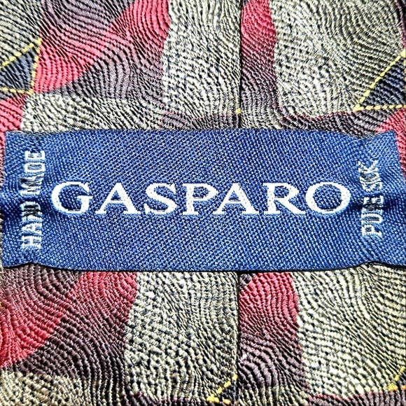 Gasparo "Extra Long" 💯 Silk Designer Necktie 65"x4" Burgundy/Silver/Black Plaid - Picture 3 of 9